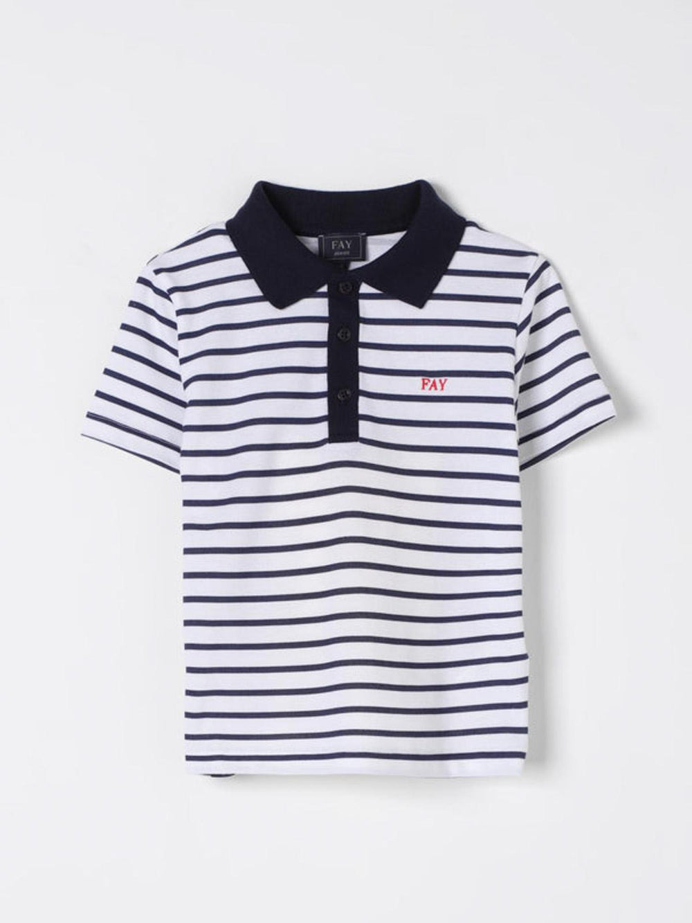 Polo bambino a righe blu e avorio in cotone