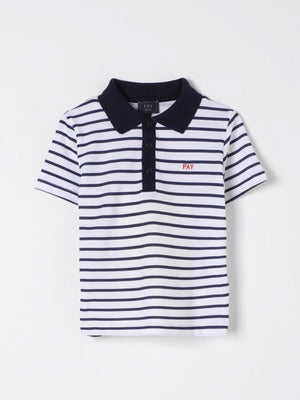 Polo bambino a righe blu e avorio in cotone