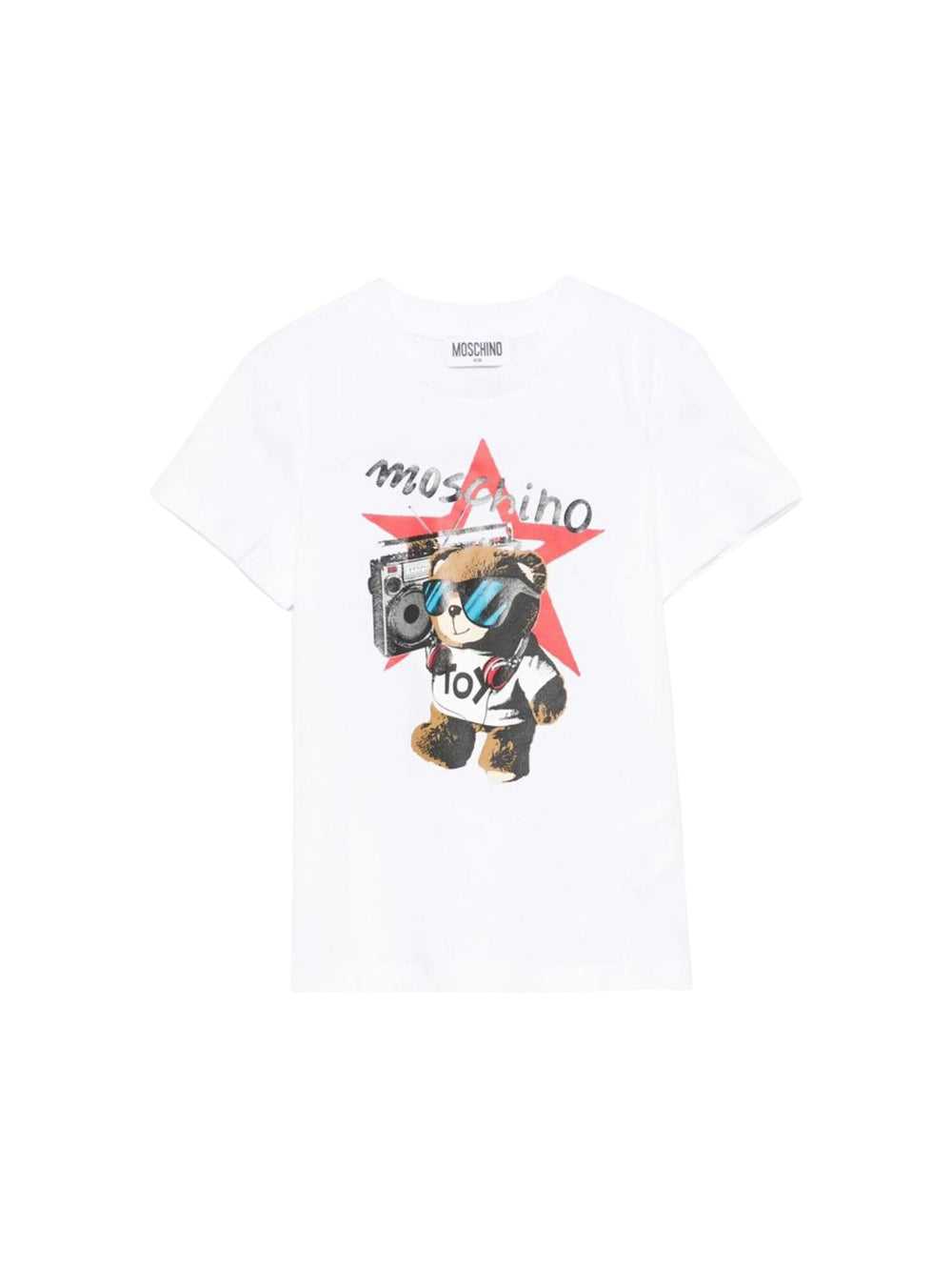 T-shirt bambina bianca con stampa orsetto DJ e logo