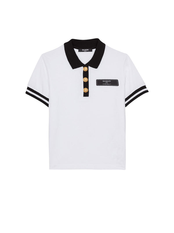 Polo bambino bianca in cotone con dettagli neri BW8R41 Z0082 /100NE BALMAIN 