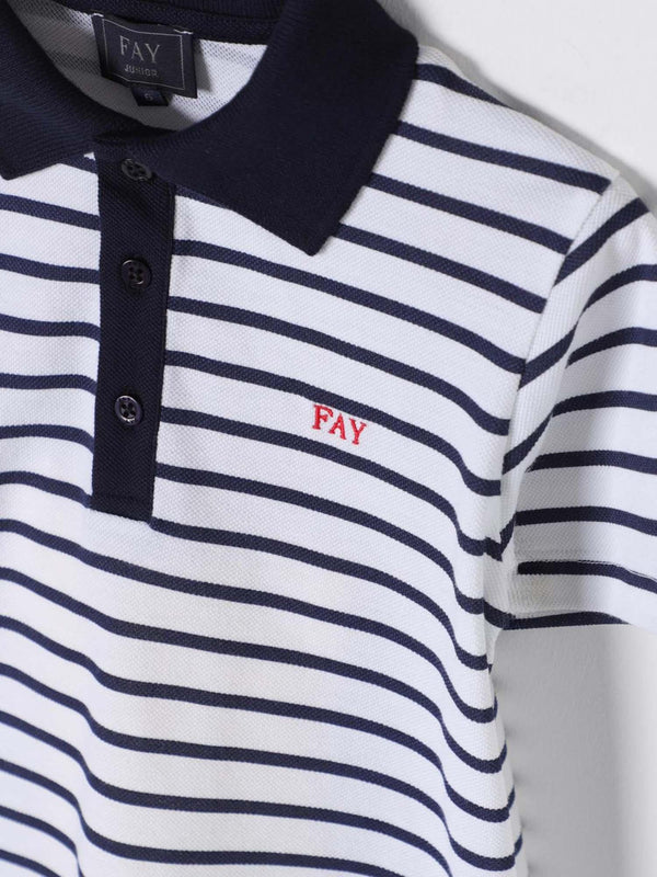 Polo bambino a righe blu e avorio in cotone