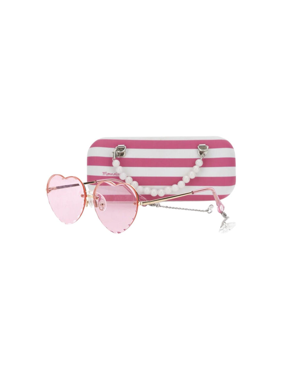 Occhiali da sole a cuore con lenti rosa e perline