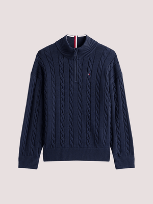 Pullover in maglia intrecciata con mezza zip KB0KB09971 /C1G TOMMY HILFIGER 