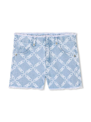 Shorts bambina in denim chiaro con stampa logo