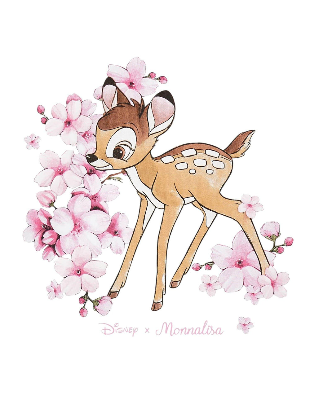 T-shirt bambina bianca in cotone con stampa cerbiatto e fiori