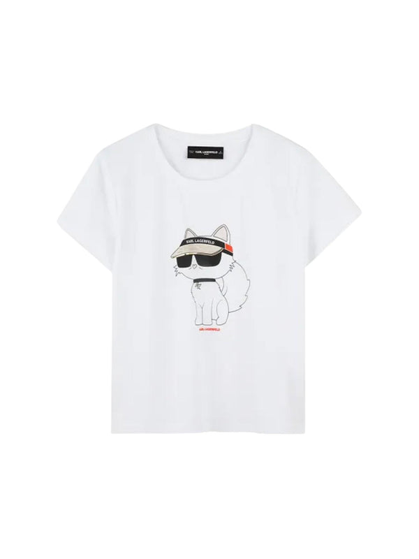 T-shirt bambina bianca con stampa Choupette visiera