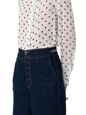 Pantaloni palazzo donna in denim scuro con bottoni