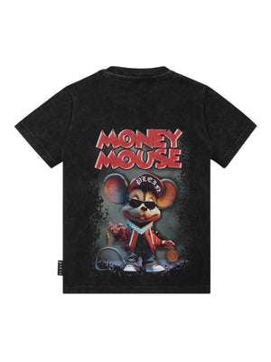 T-shirt bambino nera con stampa Plein Money Mouse in cotone