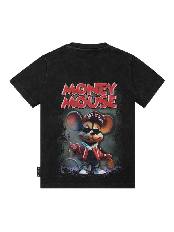 T-shirt bambino nera con stampa Plein Money Mouse in cotone