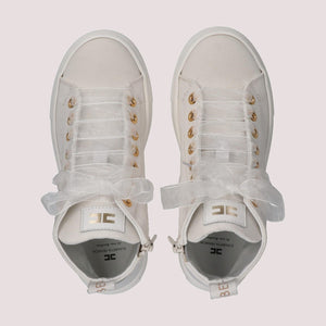 Sneakers alte in tessuto con logo ricamato ivory white F4A9 E0530 1256 /0139 ELISABETTA FRANCHI La Mia Bambina 
