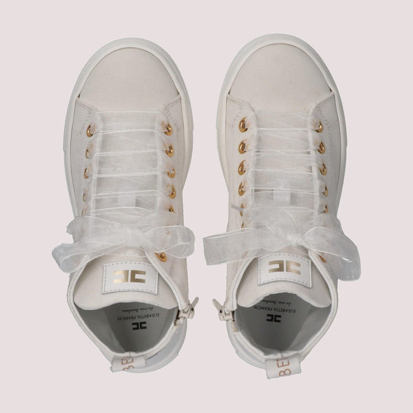 Sneakers alte in tessuto con logo ricamato ivory white F4A9 E0530 1256 /0139 ELISABETTA FRANCHI La Mia Bambina 