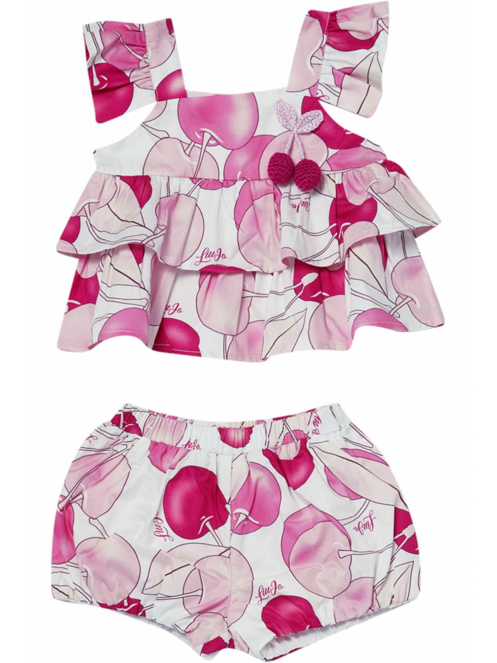 Completo neonata top a balze e coulotte fantasia ciliegie