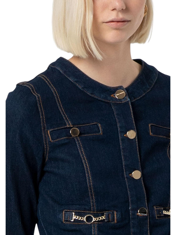 Giacca cropped in denim con dettagli gioiello