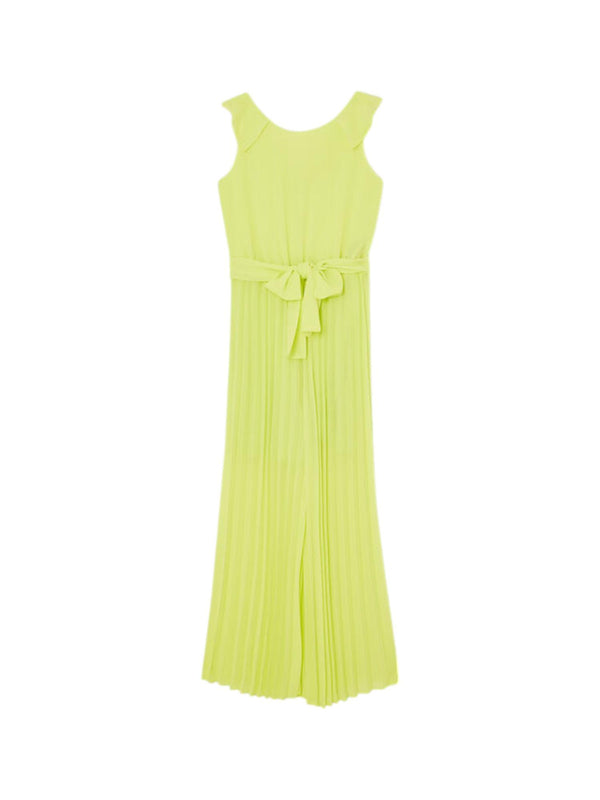 Abito tuta bambina plissettato color giallo lime