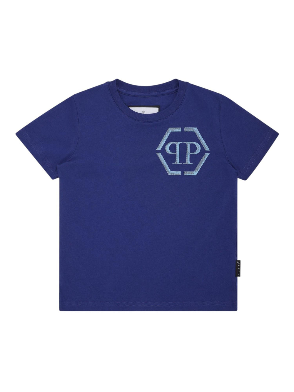 T-shirt bambino blu navy con logo turchese in cotone