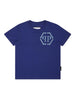 T-shirt bambino blu navy con logo turchese in cotone