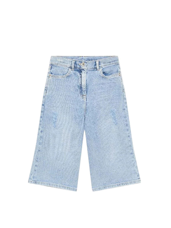 Bermuda bambina in denim chiaro con taglio svasato