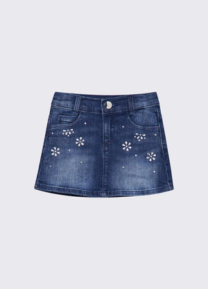 Gonna in denim con ricami gioiello KA6074 D3246 /79069 LIU JO 