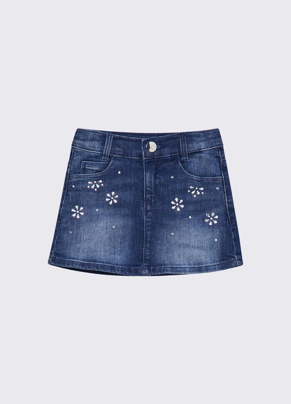 Gonna in denim con ricami gioiello KA6074 D3246 /79069 LIU JO 