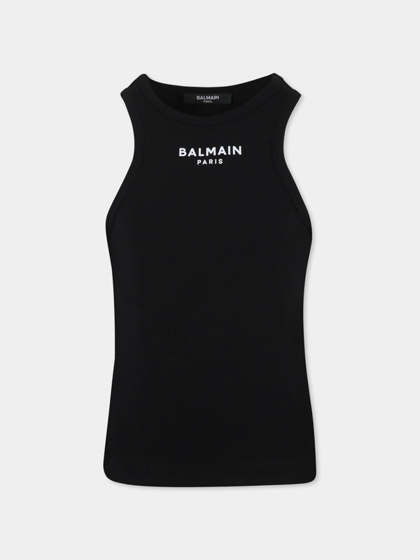 Top bambina nero in cotone elasticizzato