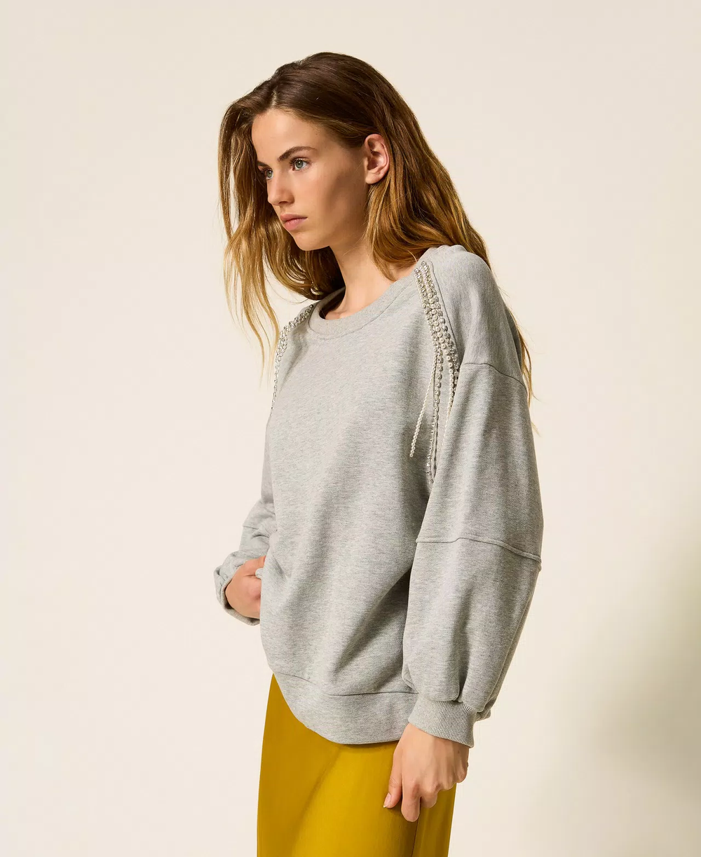 Felpa con catene di strass e perle 252LI2MCC /00082 TWINSET 