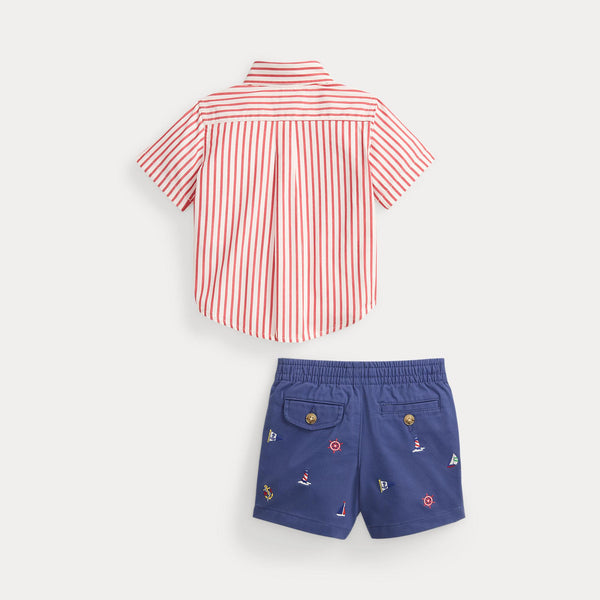 Camicia in popeline a righe e pantaloncini ricamati 320B21361 /001 POLO RALPH LAUREN 