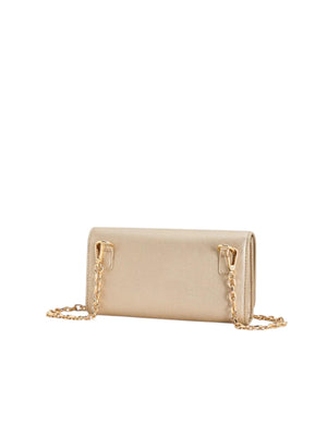 Borsa bambina champagne con tracolla dorata e logo