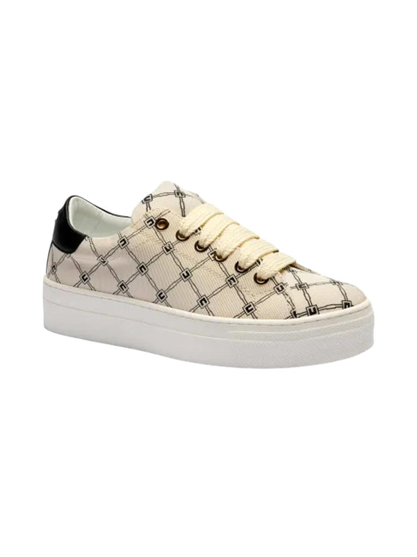 Sneakers bambina in pelle fantasia catene con dettagli neri