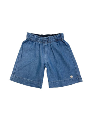 Completo bambina denim con top volant, pantaloncino e fascia