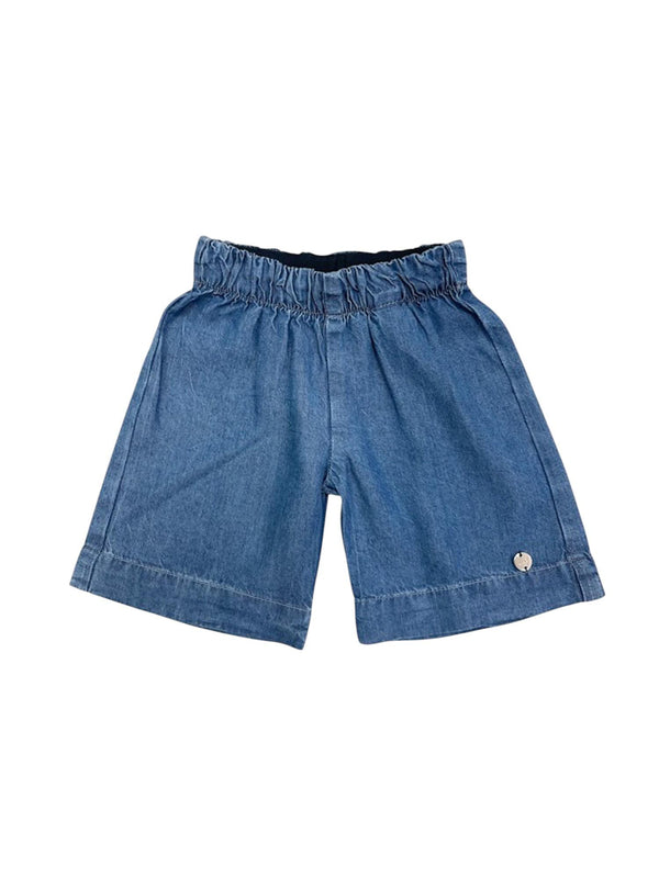Completo bambina denim con top volant, pantaloncino e fascia