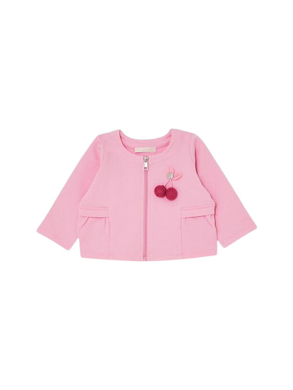 Felpa aperta bambina rosa con applicazione ciliegia
