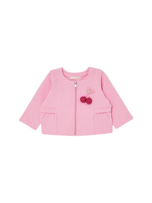 Felpa aperta bambina rosa con applicazione ciliegia