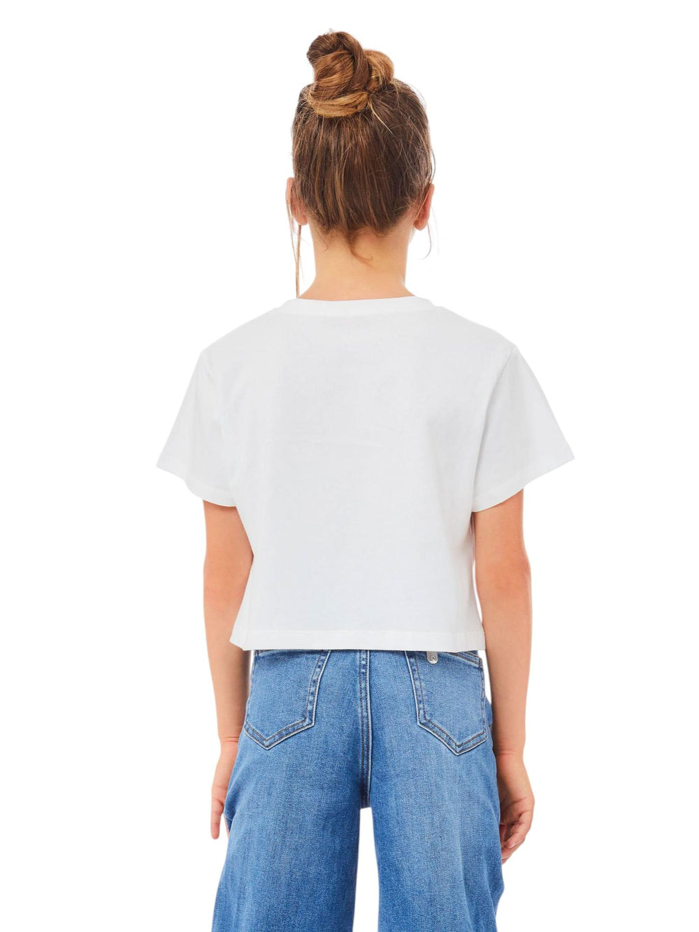 T-shirt bambina bianca con stampa Tahiti e strass