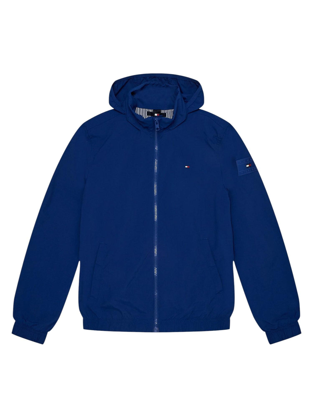 Giubbotto bambino blu in nylon riciclato con cappuccio
