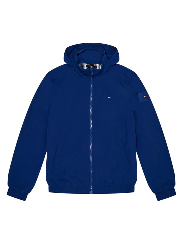Giubbotto bambino blu in nylon riciclato con cappuccio