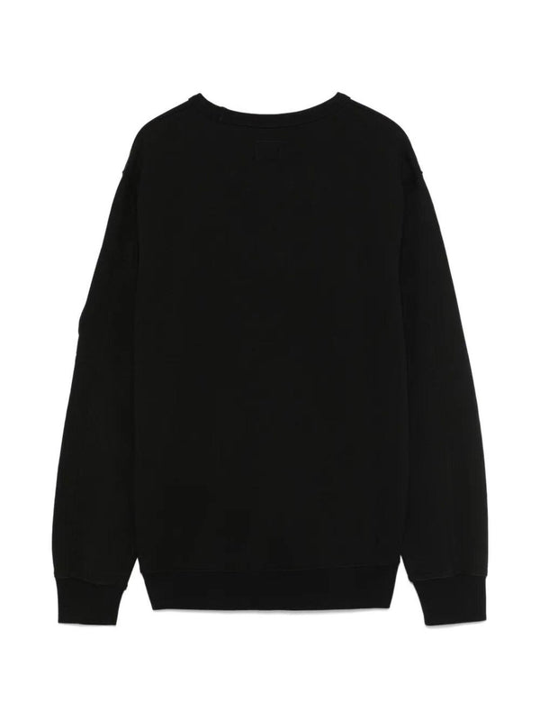 Maglia bambino nera in cotone con stampa logo e lente