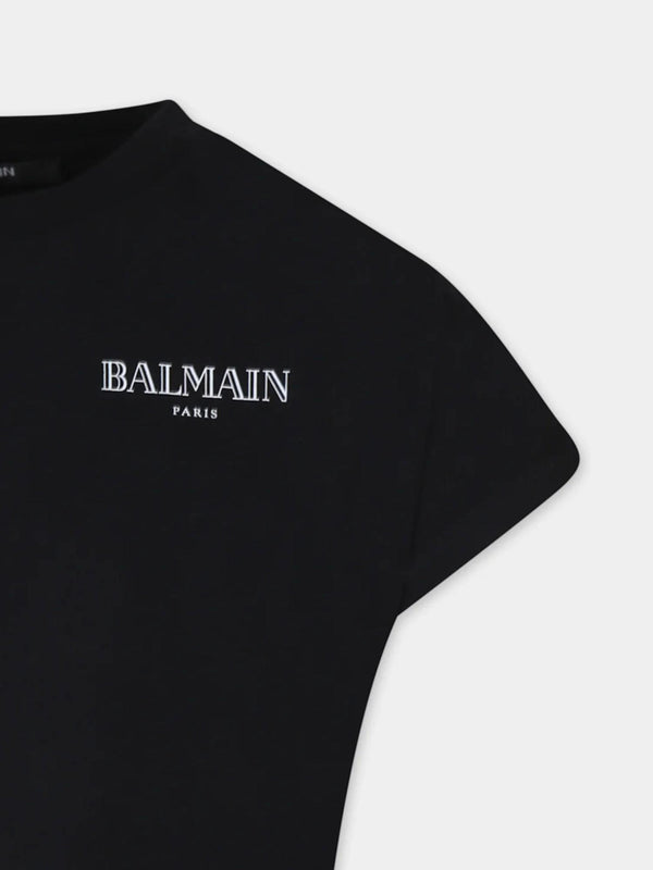 T-shirt bambina nera crop in cotone