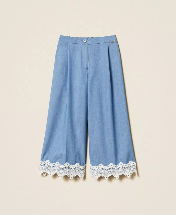 Pantaloni ampi in fil-à-fil con pizzo 261GJ2Q14 /4614 TWINSET 