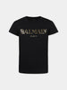 T-shirt bambina nera in cotone con stampa dorata