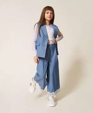 Pantaloni ampi in fil-à-fil con pizzo 261GJ2Q14 /4614 TWINSET 