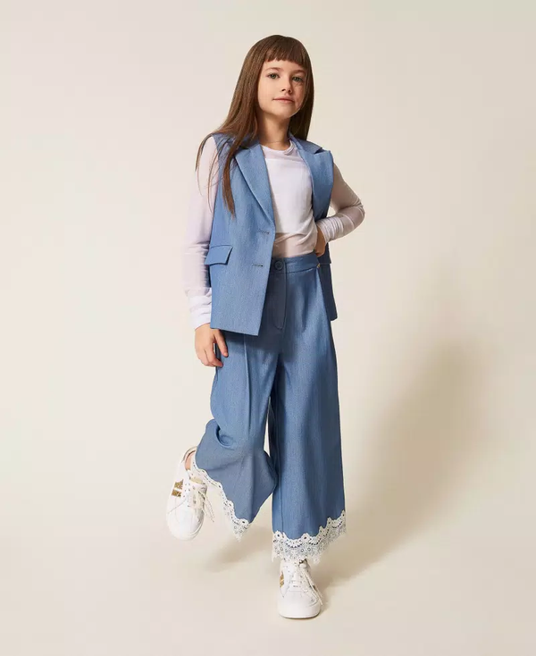 Pantaloni ampi in fil-à-fil con pizzo 261GJ2Q14 /4614 TWINSET 