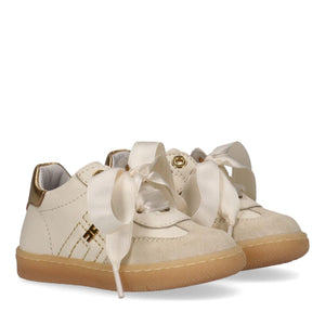 Sneakers in pelle con zip laterale e logo oro butter/gold F1A9 E0494 1877 /A725 ELISABETTA FRANCHI La Mia Bambina 