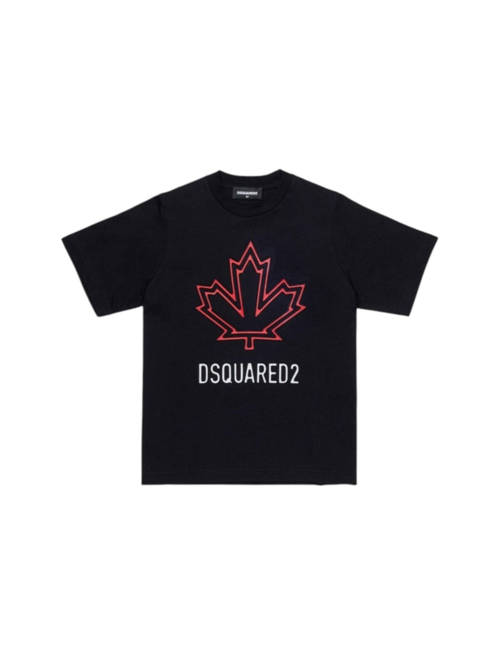 T-shirt bambino nera con foglia dacero rossa