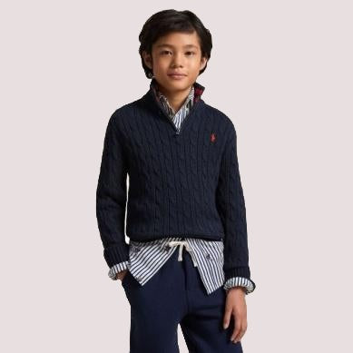 Maglione in cotone a trecce con zip a un quarto 323868894 /17 POLO RALPH LAUREN 