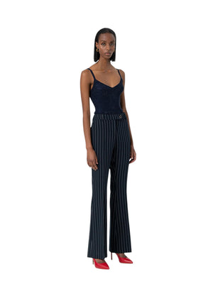 Pantaloni donna bootcut a righe con vita regolare