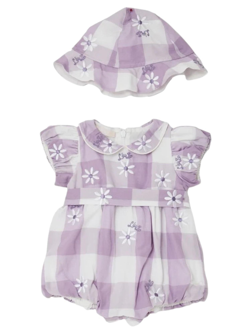 Pagliaccetto neonata vichy glicine con cappellino coordinato