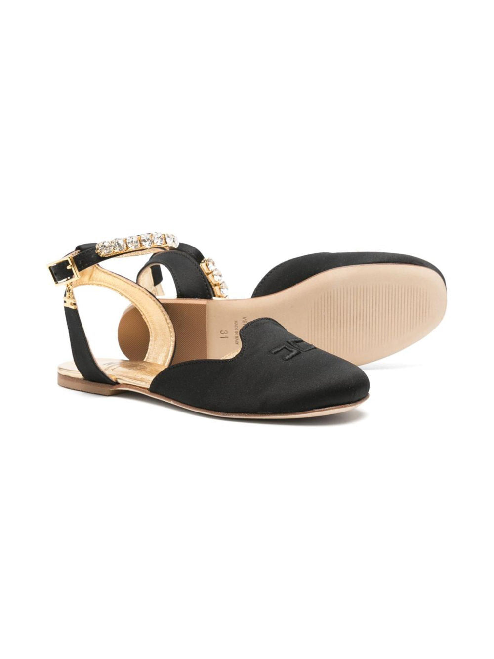Ballerine bambina nere in pelle con cinturino gioiello