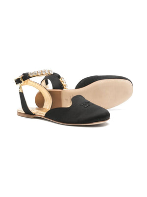 Ballerine bambina nere in pelle con cinturino gioiello
