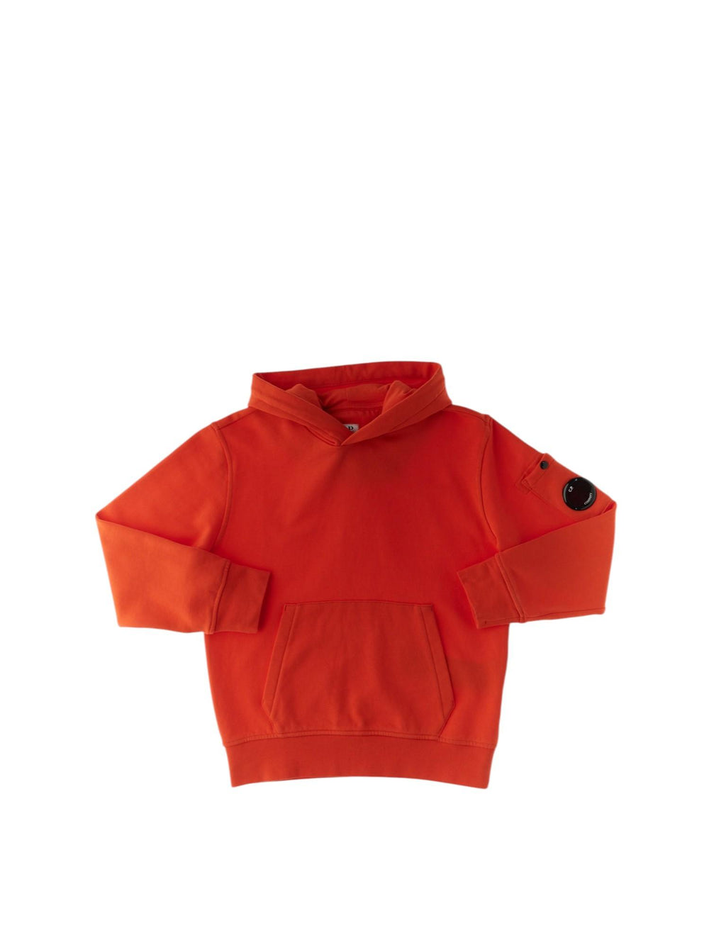Felpa bambino rosso mandarino in cotone con cappuccio e lente