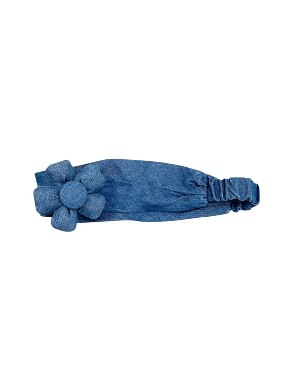 Completo bambina denim con top volant, pantaloncino e fascia